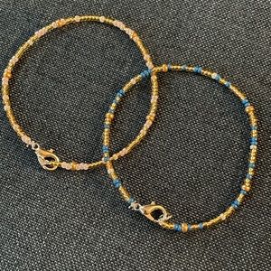 dainty blue & gold and pink & gold bracelet set